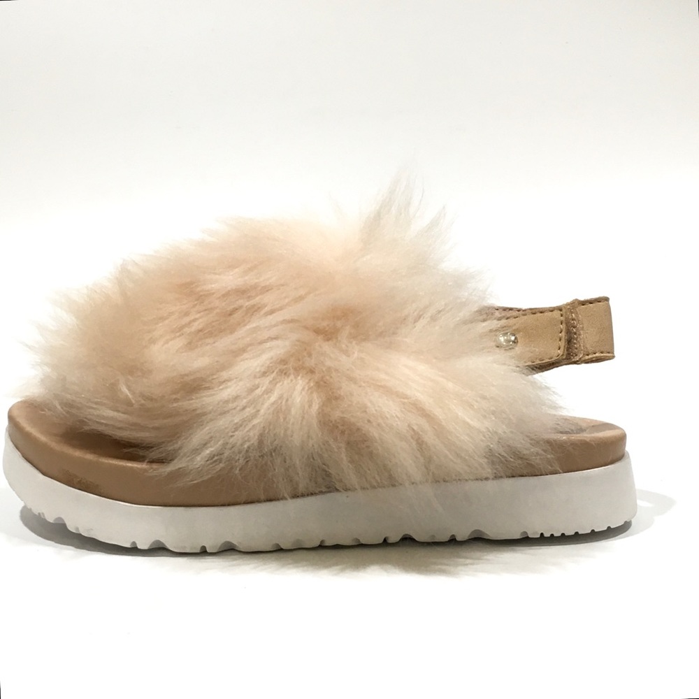 UGG HOLLY FURRY SANDALS -NATURAL TAN SHEEPSKIN -KIDS US 1 -NEW